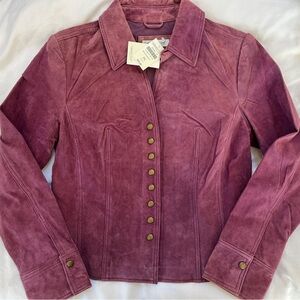 NWT Coldwater Creek Petite Leather Suede Jacket - Plum/Magenta